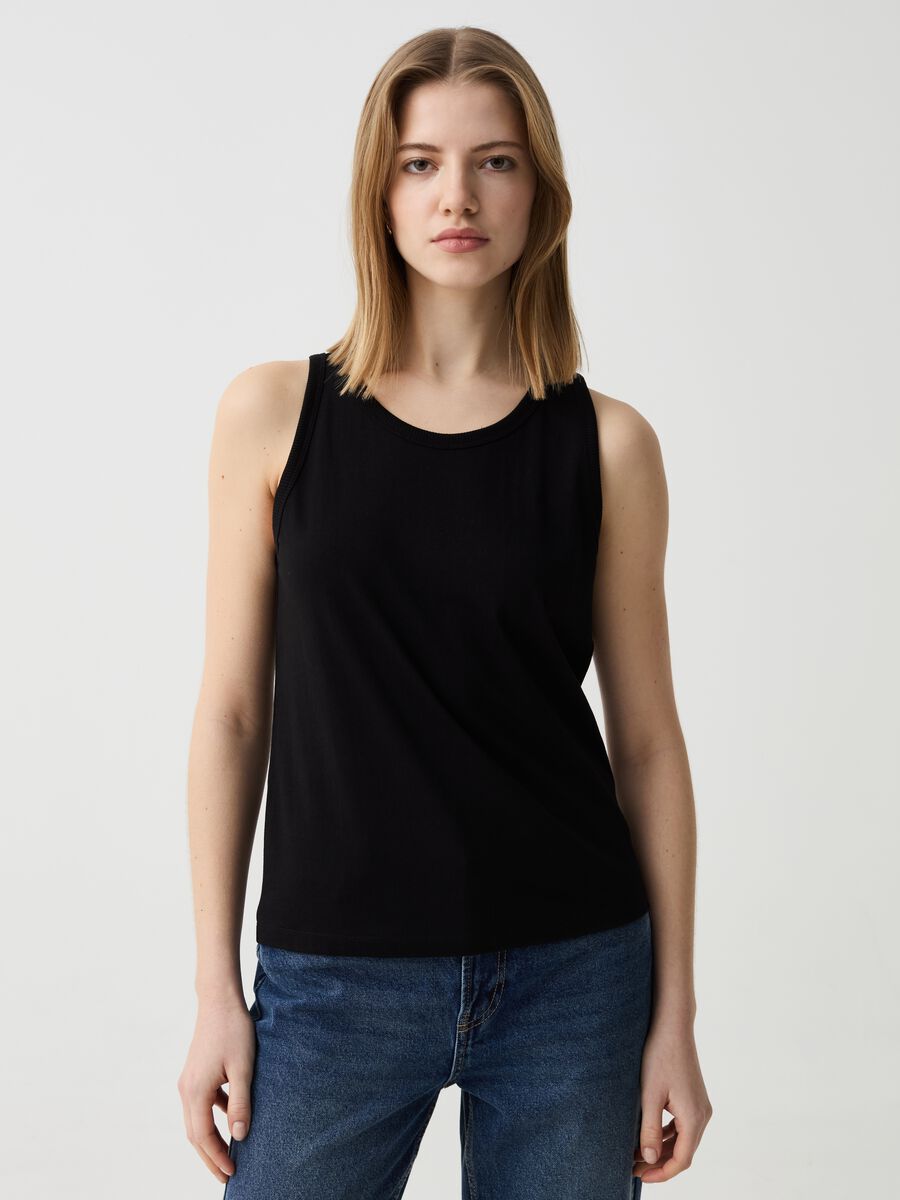Essential cotton tank top with round neck_0
