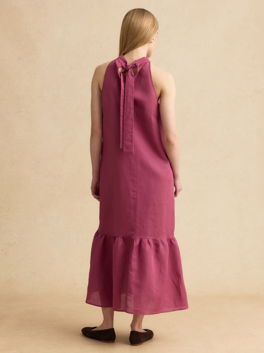 Pink linen-viscose blend halterneck dress, regular fit_3