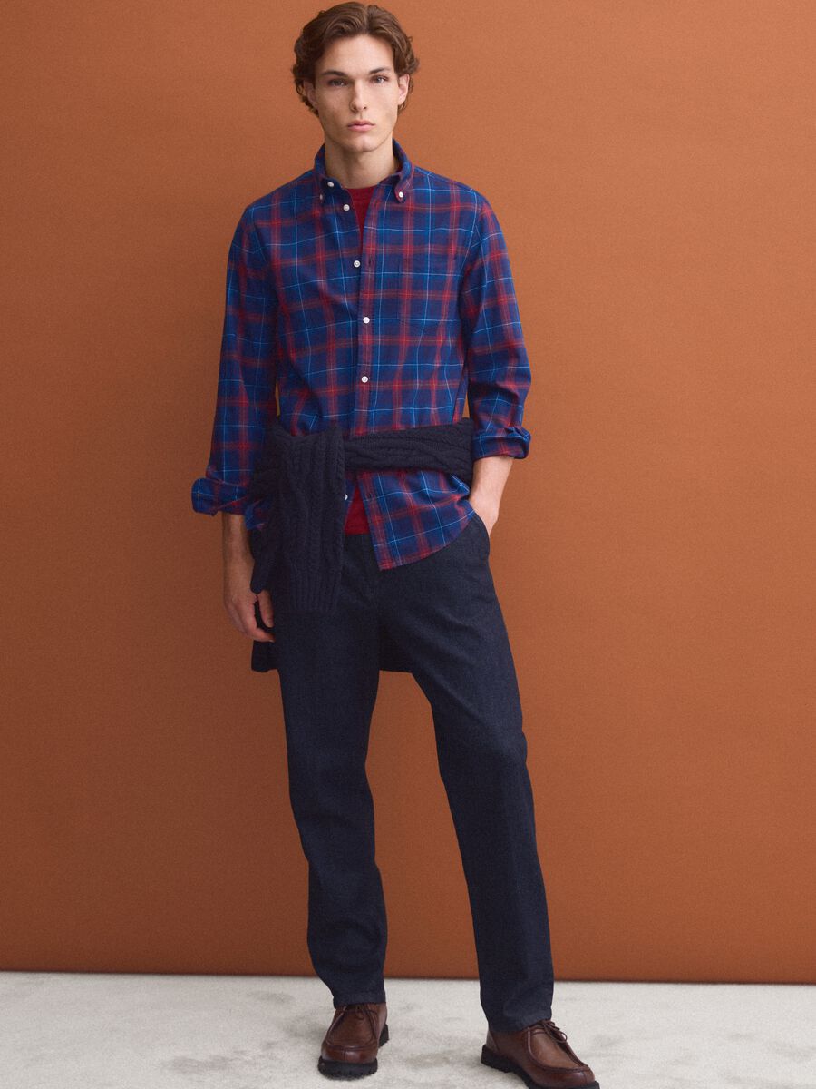 Blau kariertes Oxford-Hemd aus reiner Baumwolle, Regular Fit_2