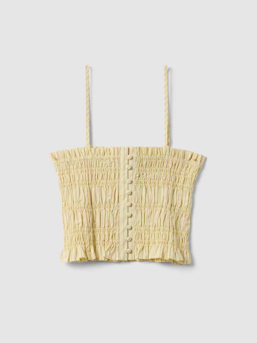 Yellow pure cotton tank top with ruched finish_0