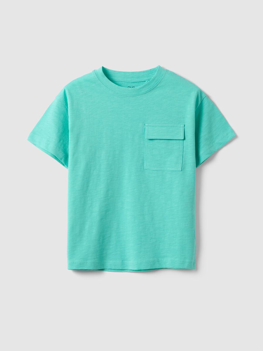 Children's regular fit pure cotton blue t-shirt with pocket_0