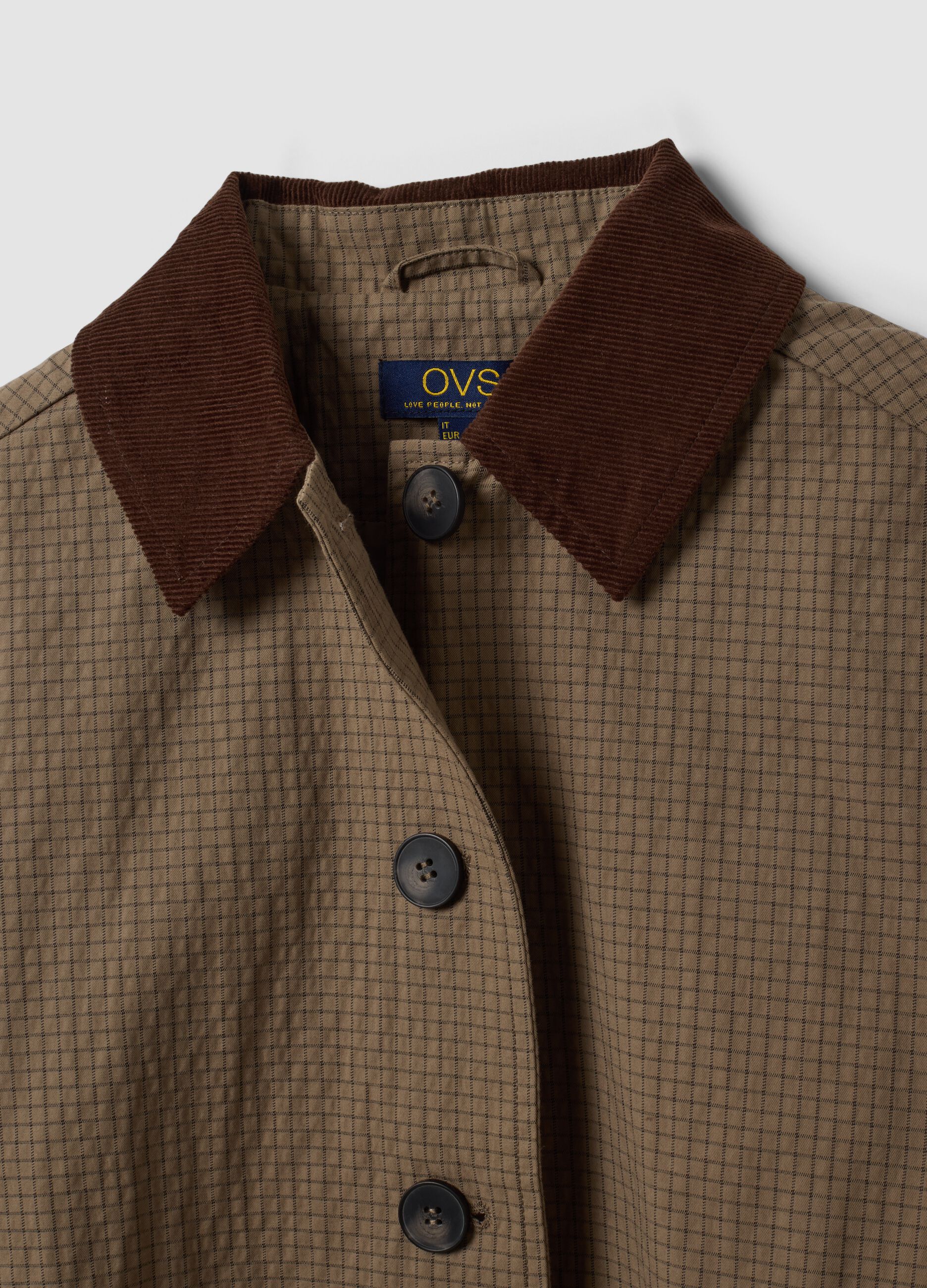 Brown cotton-blend jacket with contrast collar, regular fit