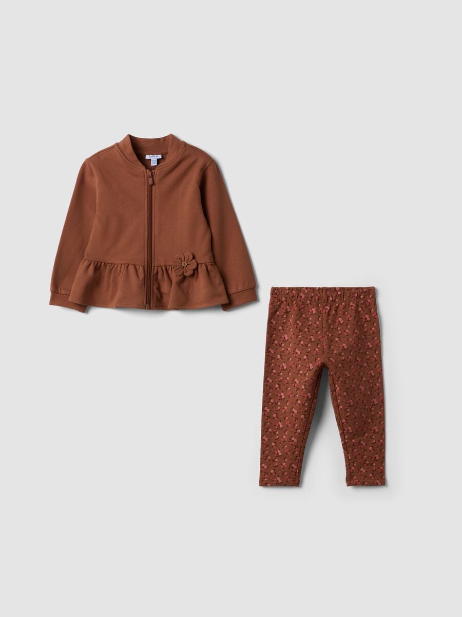 Brown stretch cotton set with crew neck_0