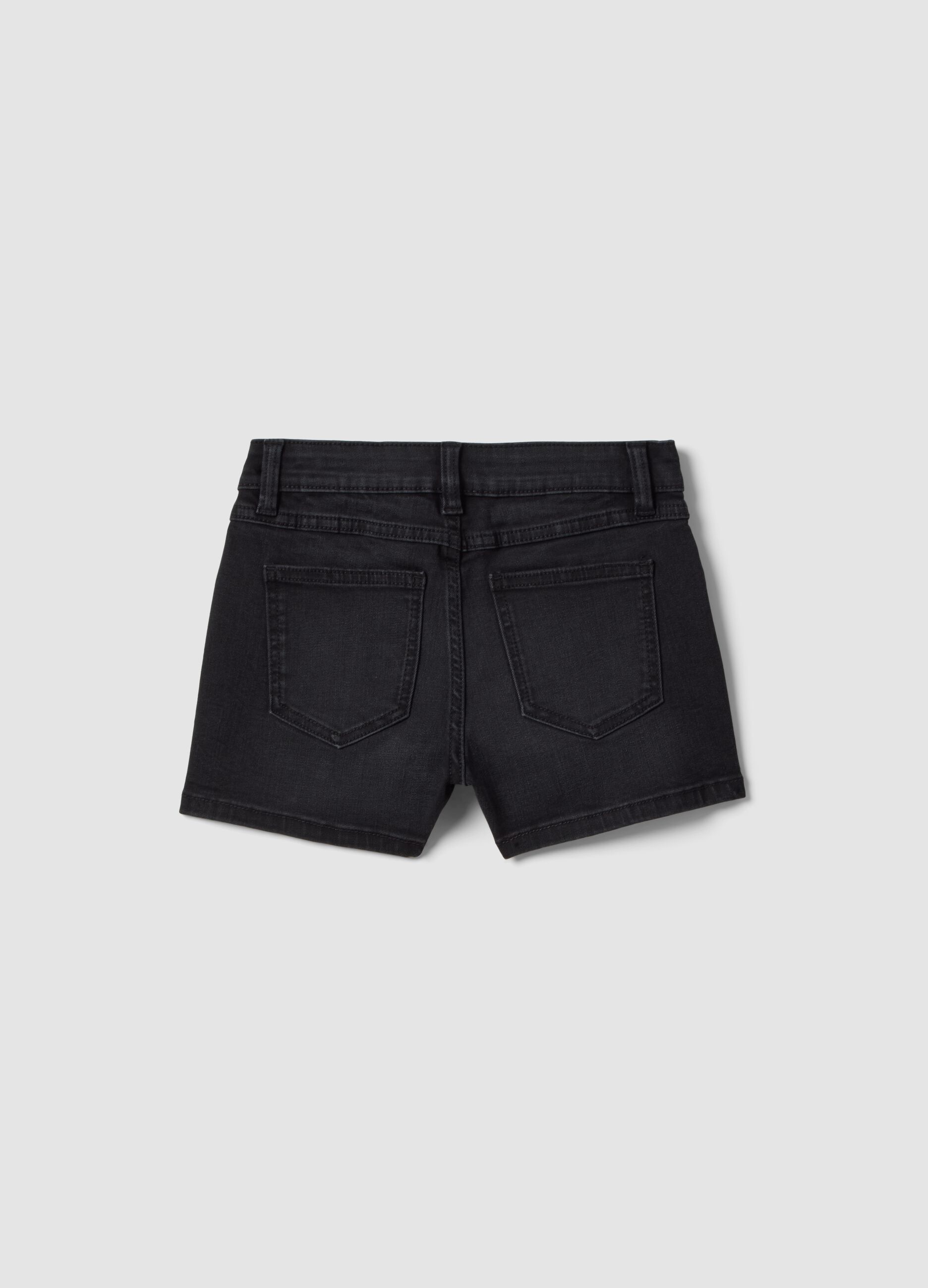 Schwarze Denim-Shorts f&uuml;r M&auml;dchen aus elastischem Baumwollmix, Slim Fit