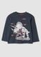 T-shirt grigia girocollo in puro cotone organico con stampa dinosauro_0