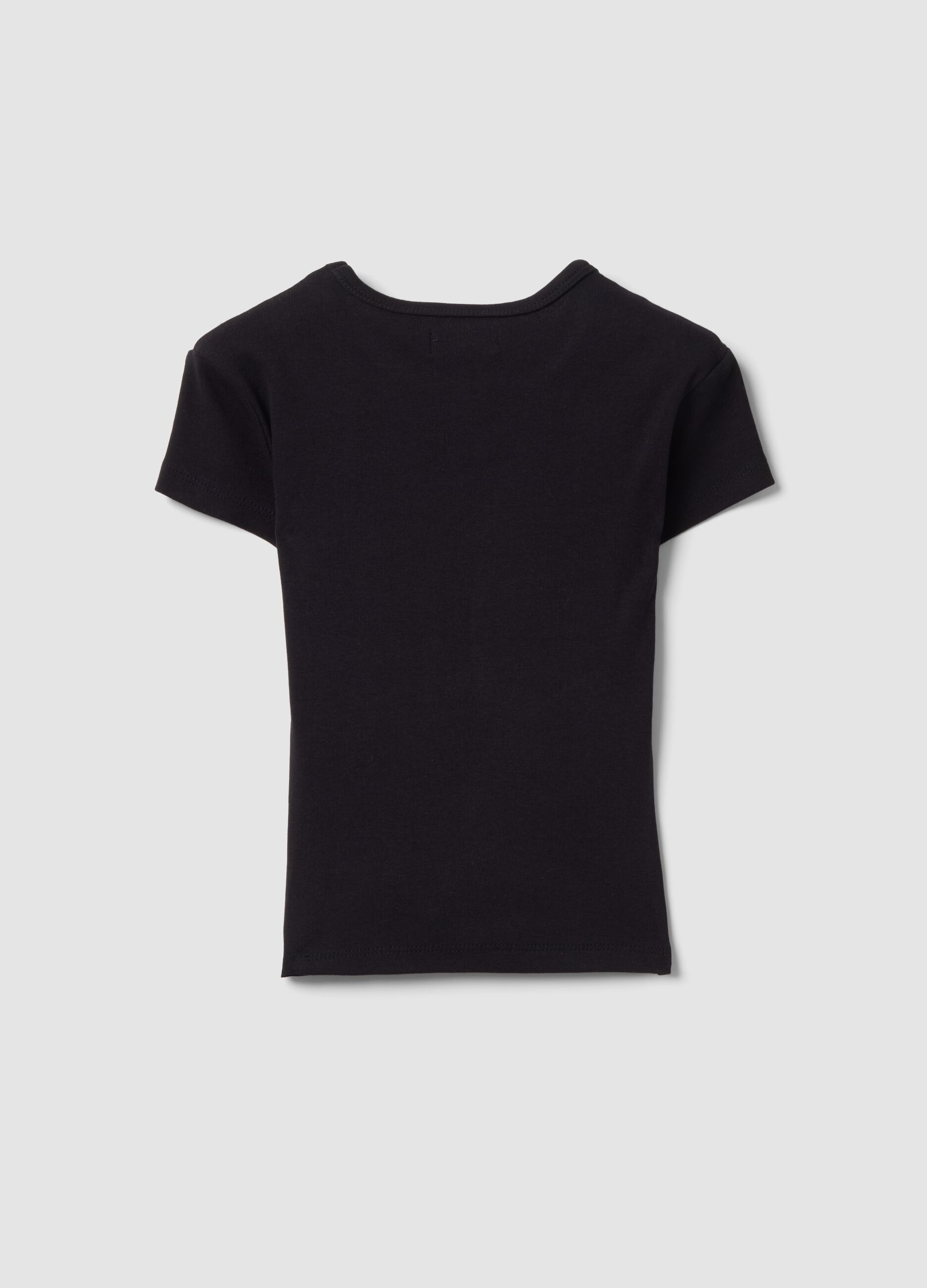 Black fitted short-sleeve stretch organic cotton T-shirt for girls
