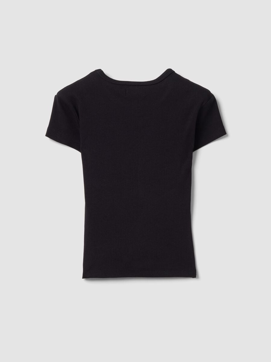 Schwarzes, figurbetontes Kurzarm-T-Shirt aus elastischer Bio-Baumwolle f&uuml;r M&auml;dchen_1