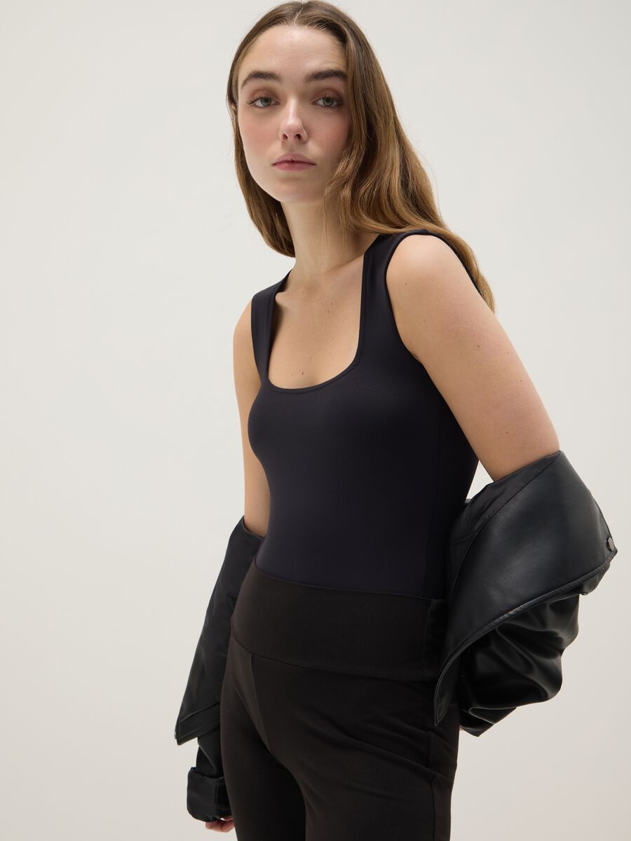 Black Slim Fit Bodysuit with Square Neckline_0
