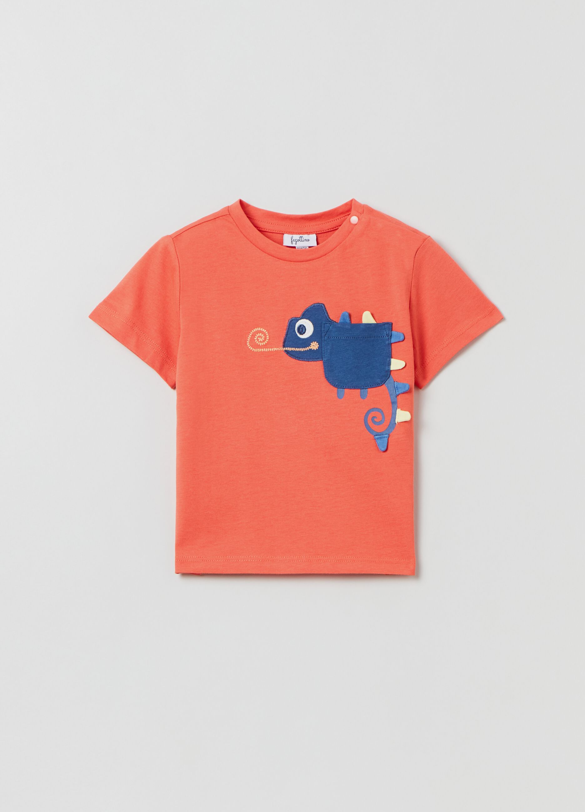 Camiseta de algodón con bordado camaleón