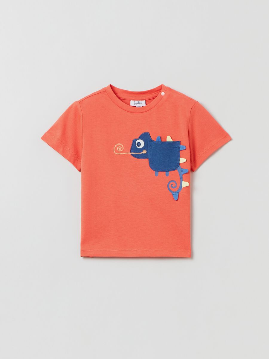 Camiseta de algodón con bordado camaleón_0