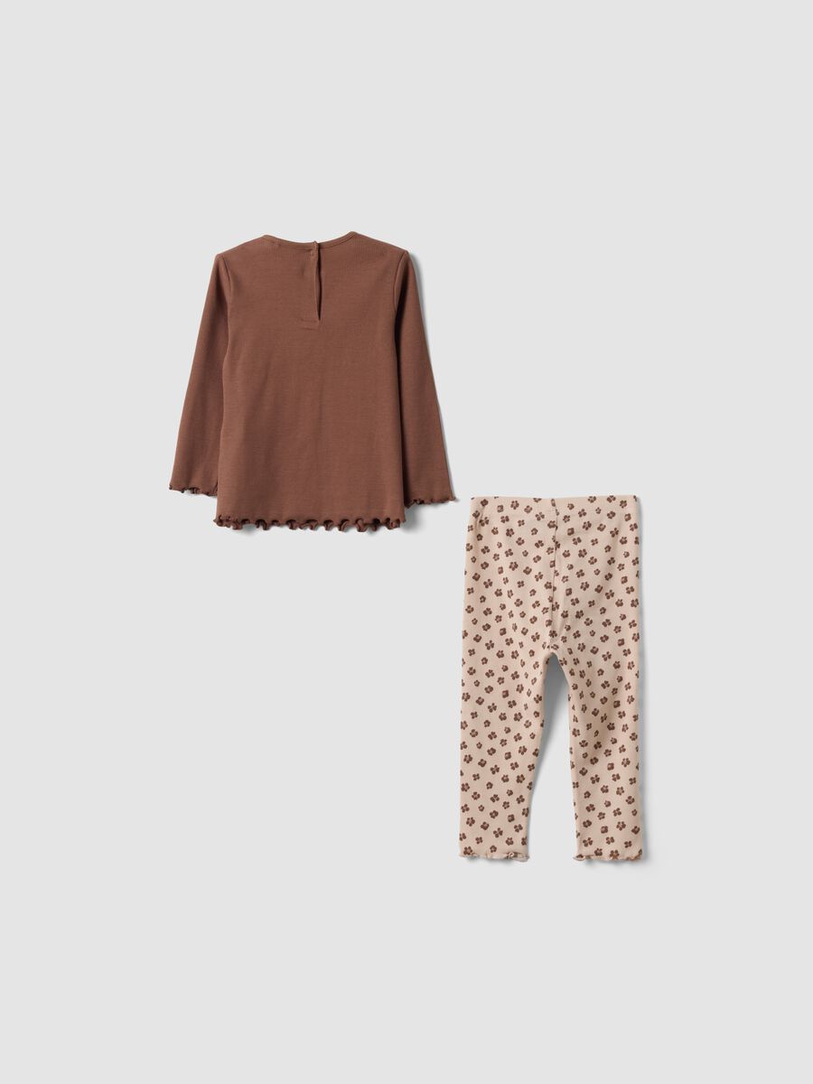 Brown stretch organic cotton pyjamas for baby girl_1