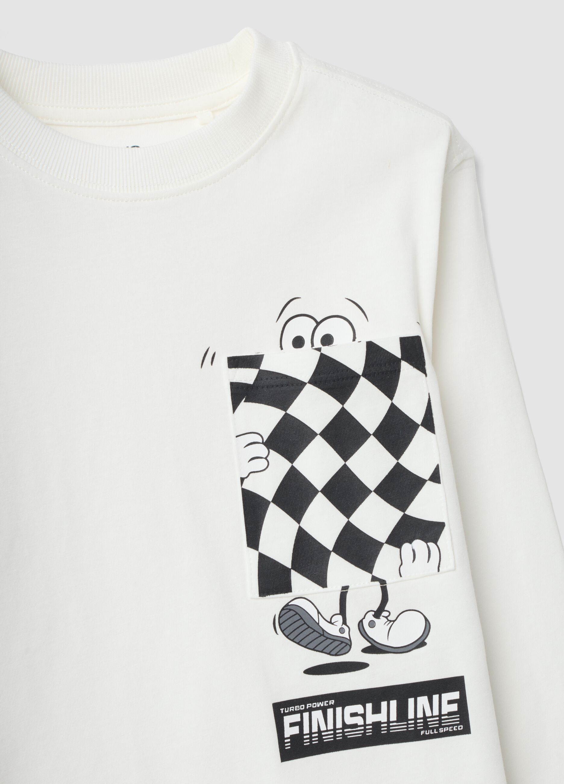 White pure cotton oversized T-shirt with contrast print for boys