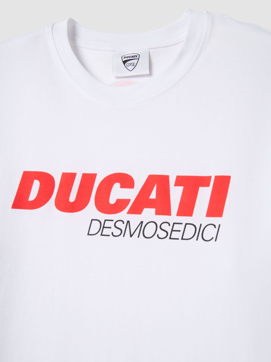 White pure cotton regular fit T-shirt with Ducati print_5