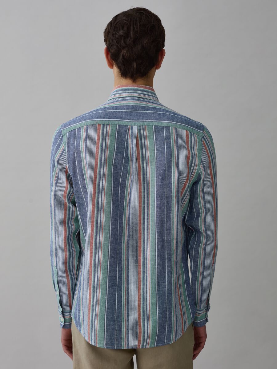 Camisa de lino y algodón de rayas multicolor_2