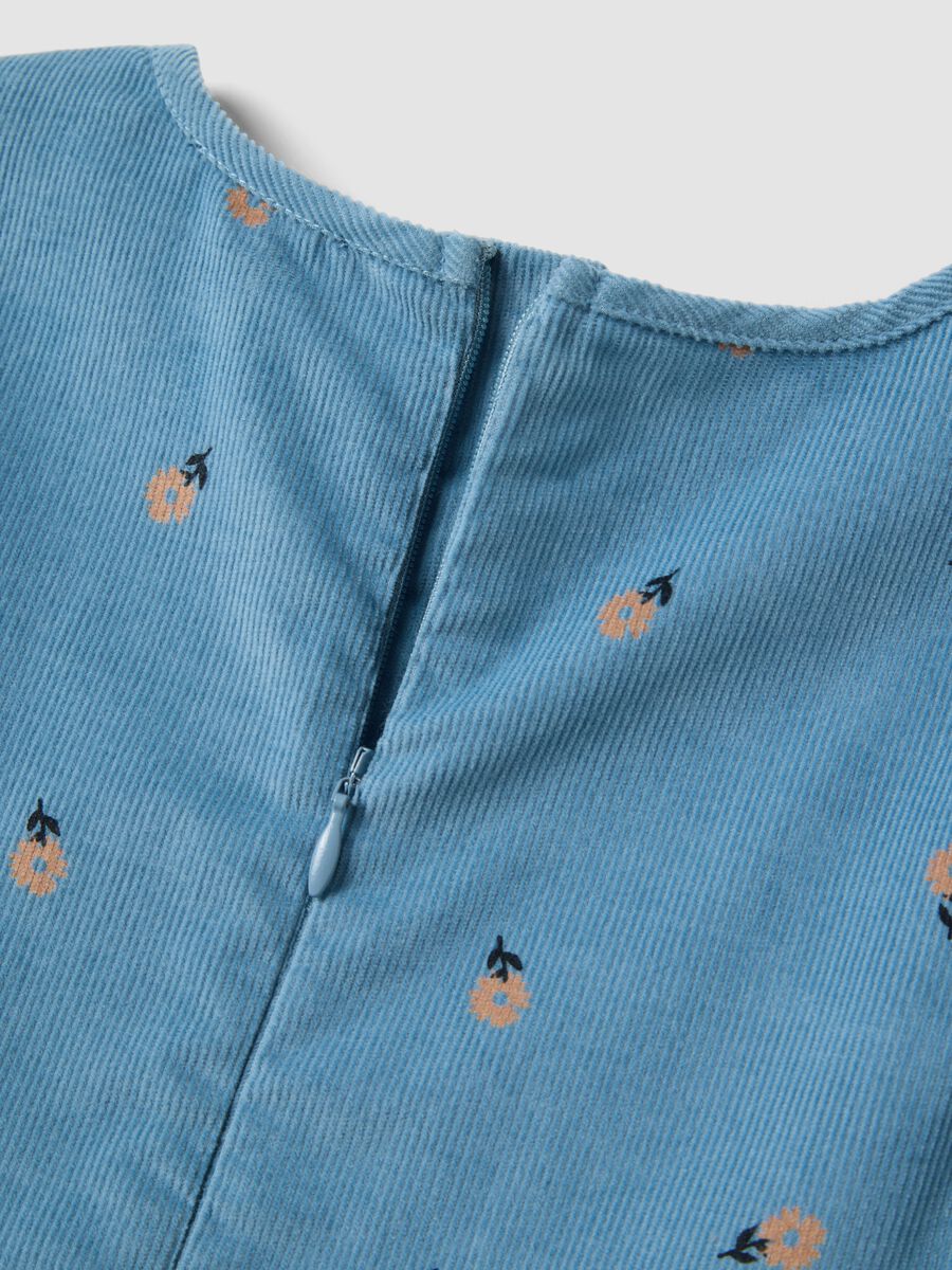 Blue pure cotton ribbed dress with floral print_3