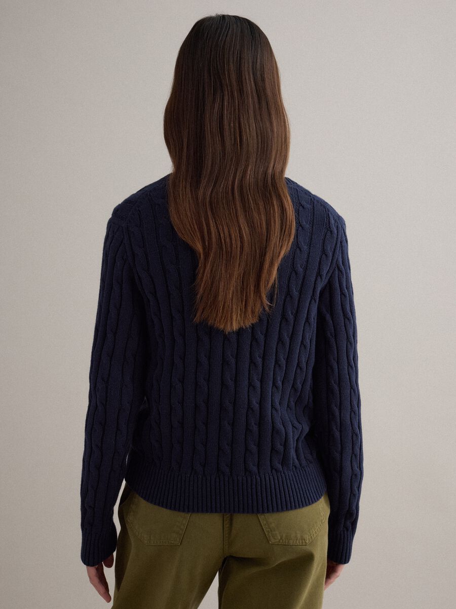Blue pure cotton regular fit pullover with cable knit_3