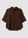 Brown regular-fit blouse with mandarin collar_0