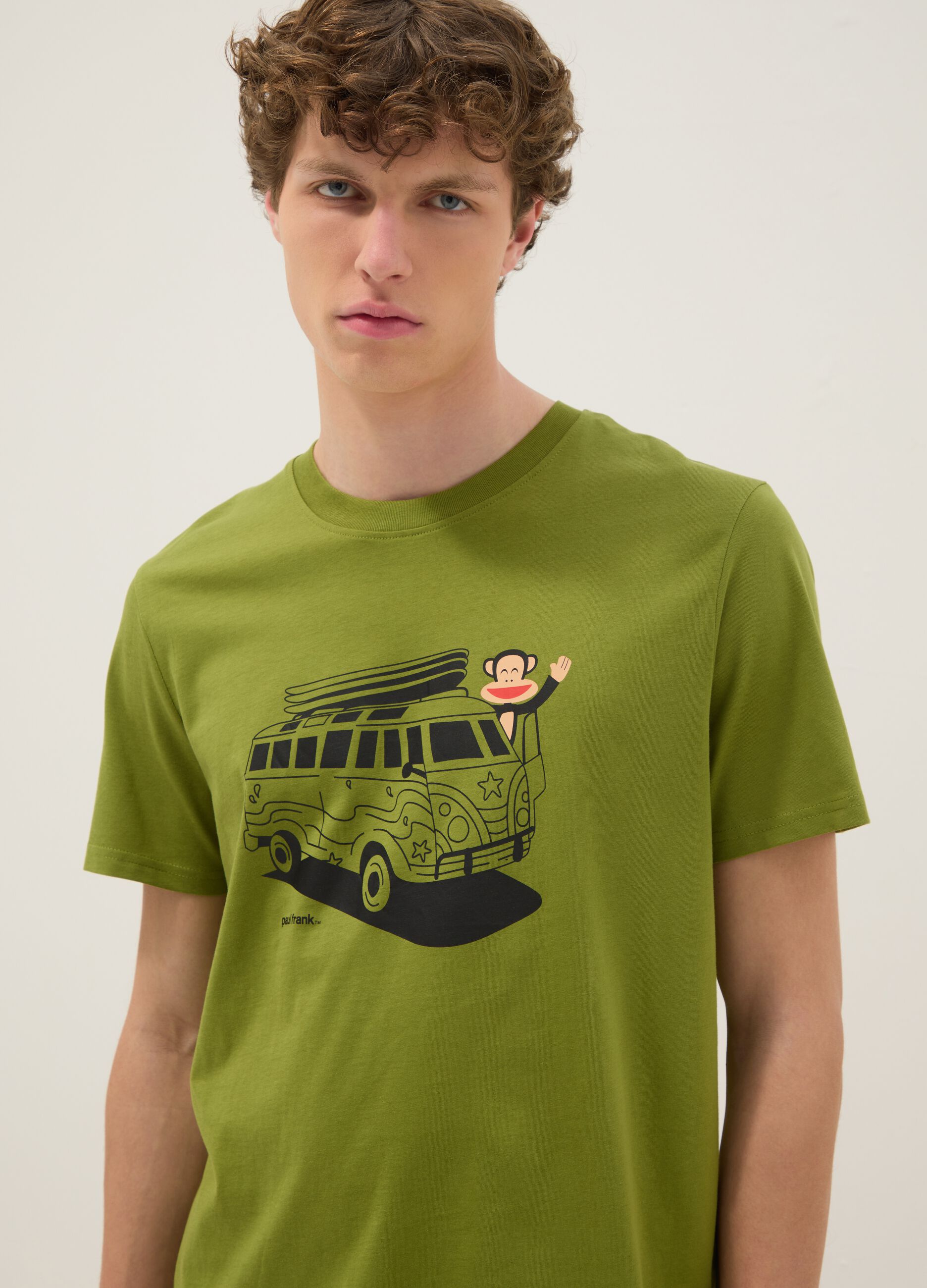 Gr&uuml;nes T-Shirt aus reiner Baumwolle mit Paul-Frank-Print, Regular Fit