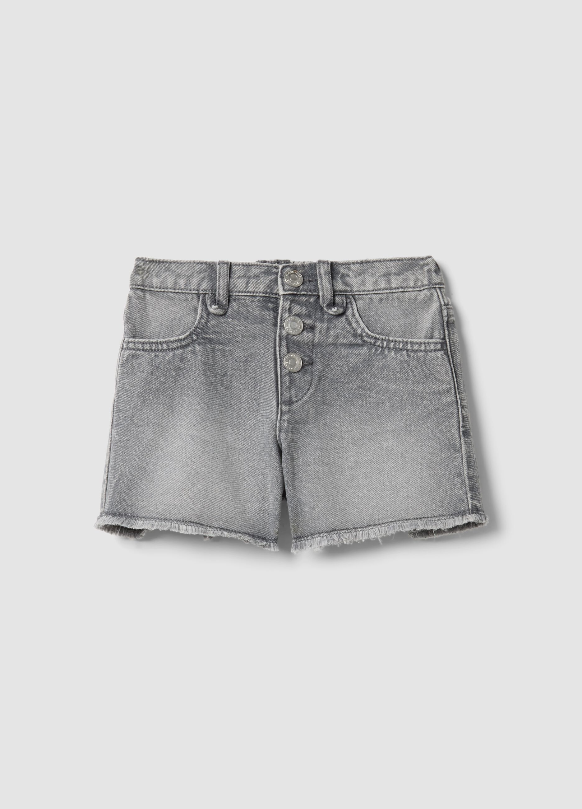 Graue Denim-Shorts aus reiner Baumwolle f&uuml;r M&auml;dchen, Regular Fit