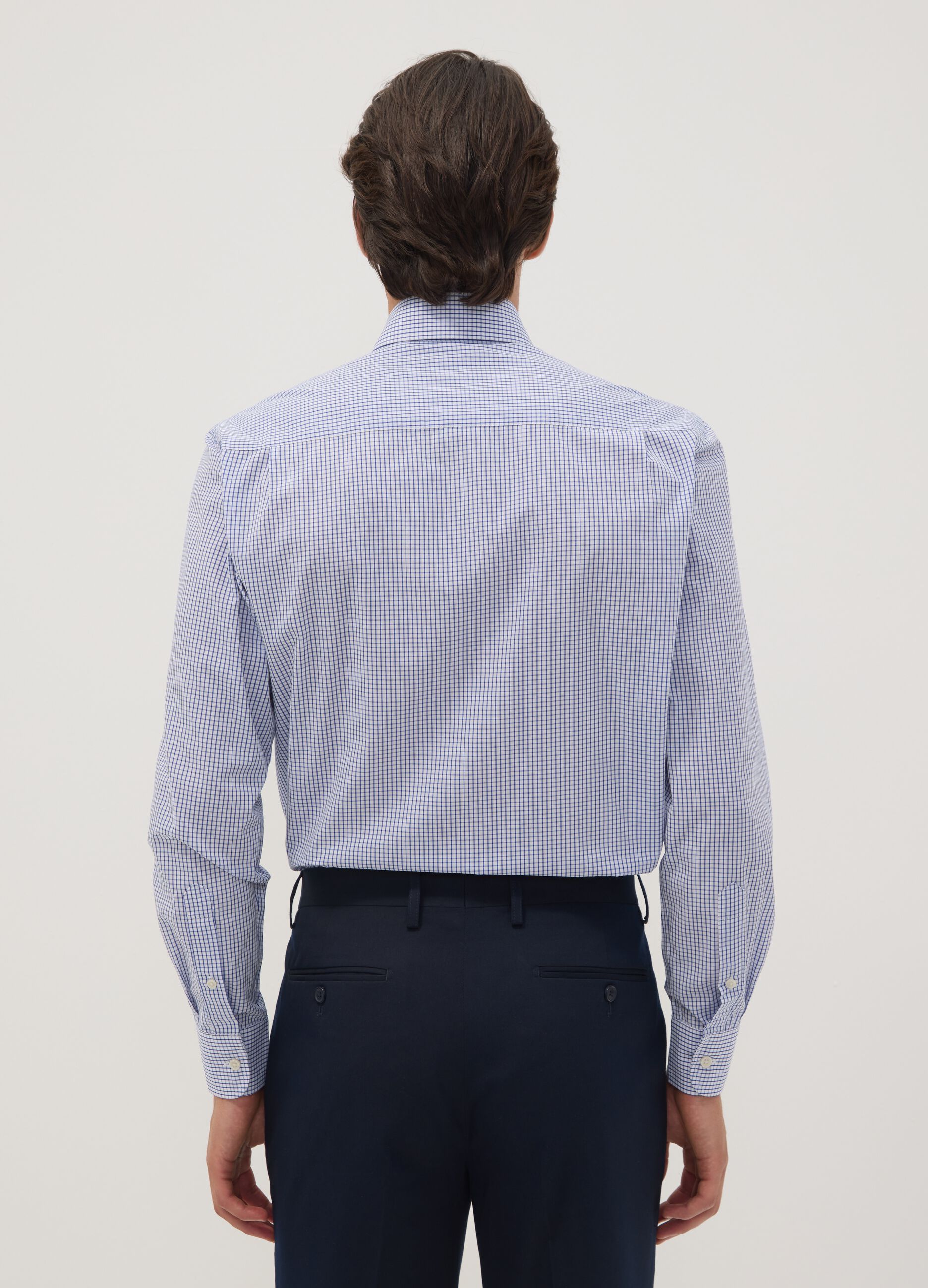 Light blue cotton-blend checked easy-iron regular-fit shirt