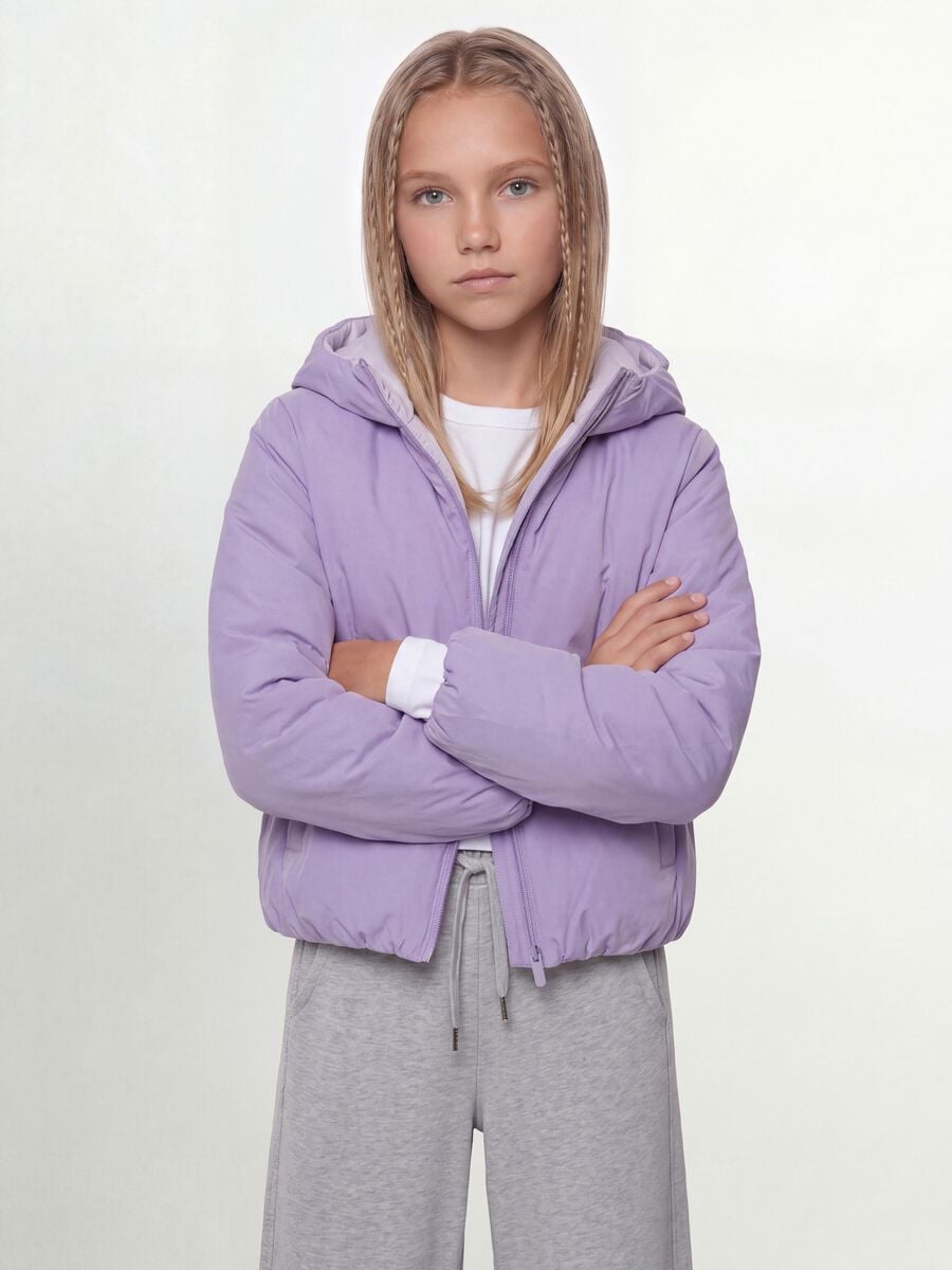 Purple reversible ultralight hooded zip jacket for girls_0