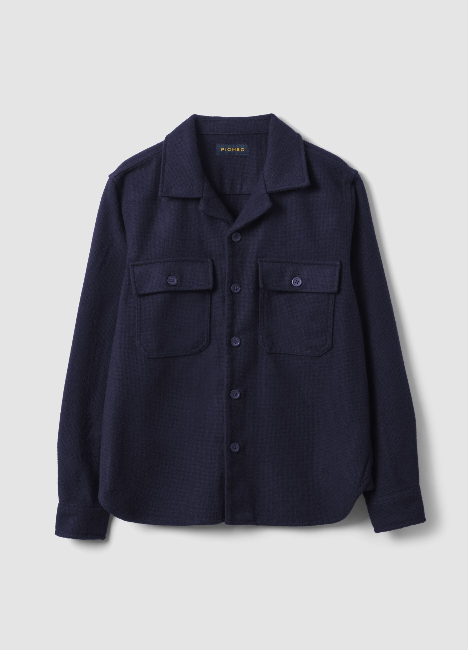 Blue wool and viscose-blend shacket with buttons, oversized fit