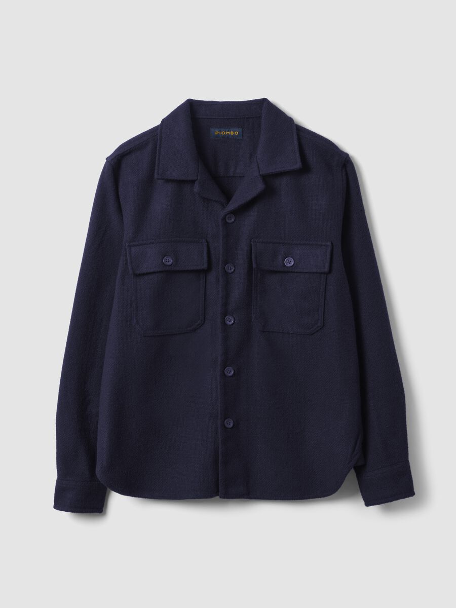 Blue wool and viscose-blend shacket with buttons, oversized fit_4