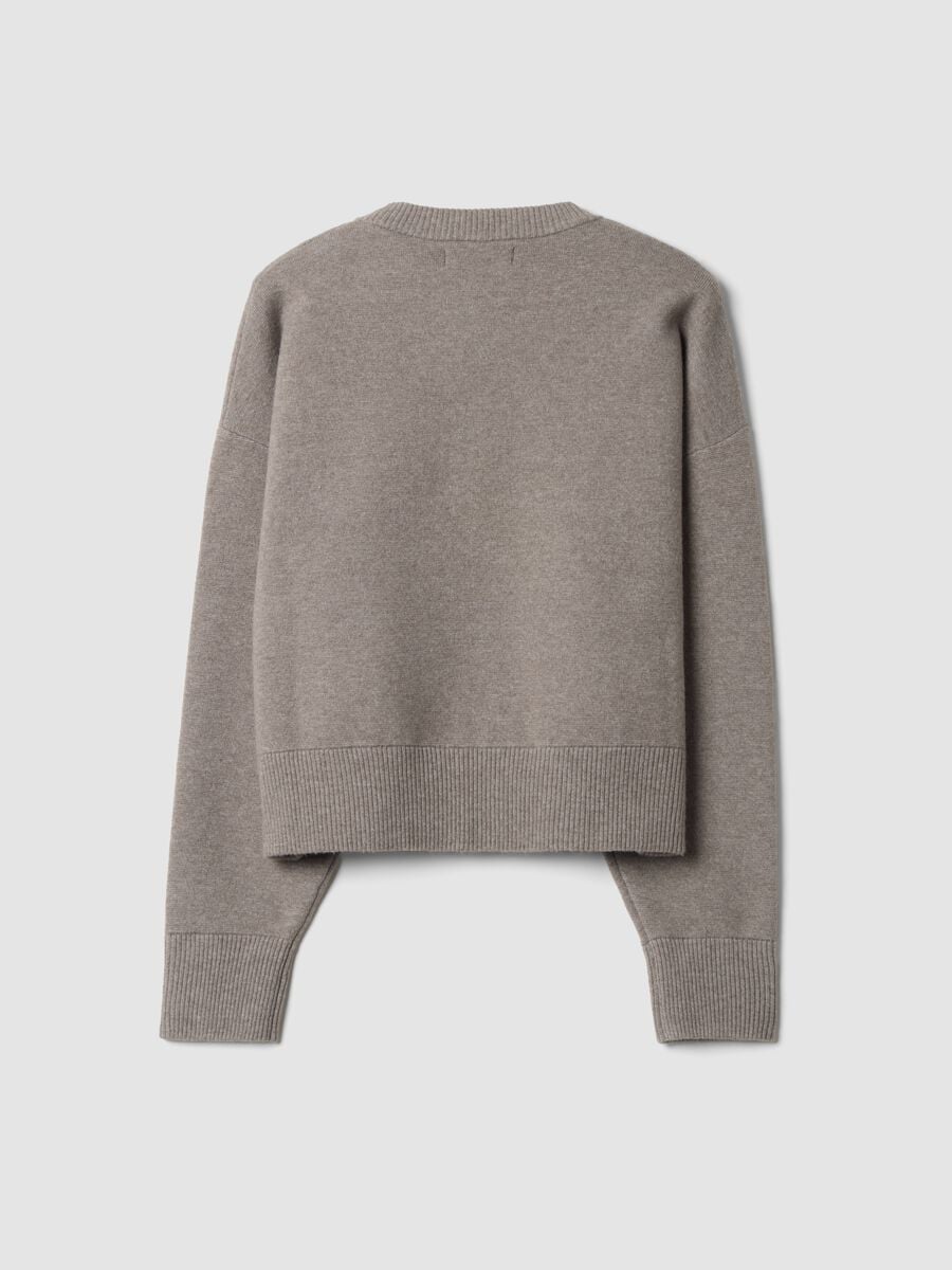 Grey stretch wool crew-neck cardigan, regular fit_2