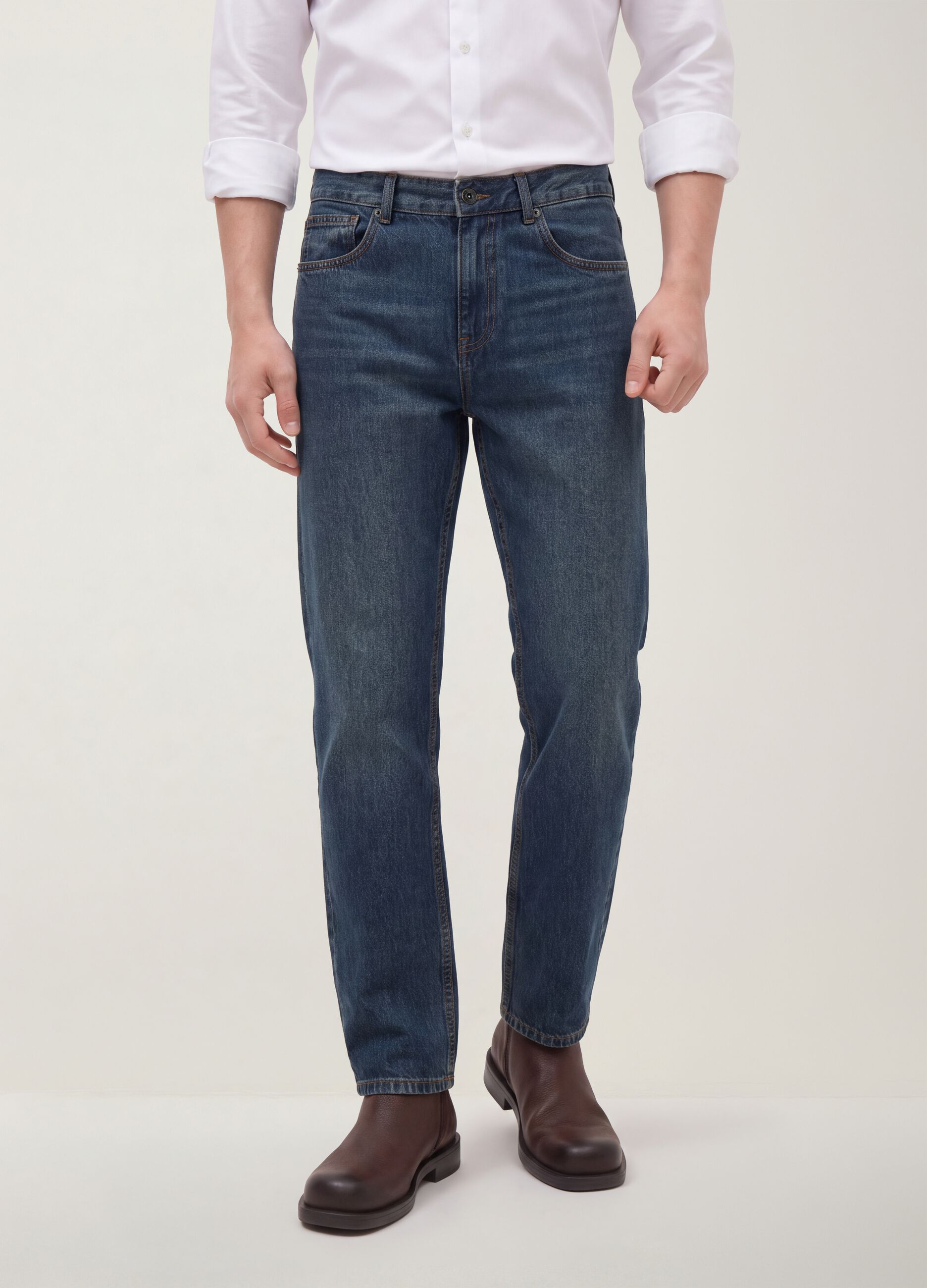 Jeans de ganga azul 100% algod&atilde;o, corte straight