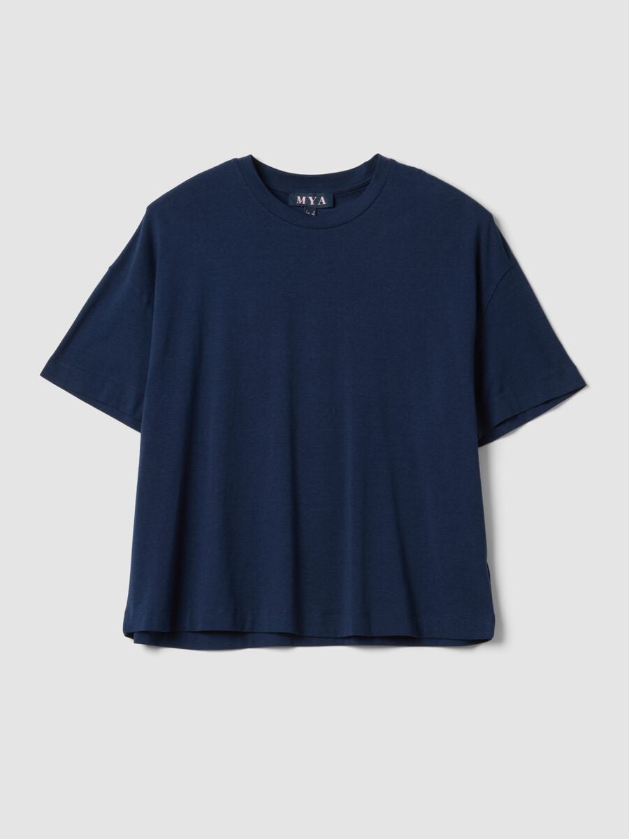 Blue short-sleeved T-shirt in stretch cotton and modal_4