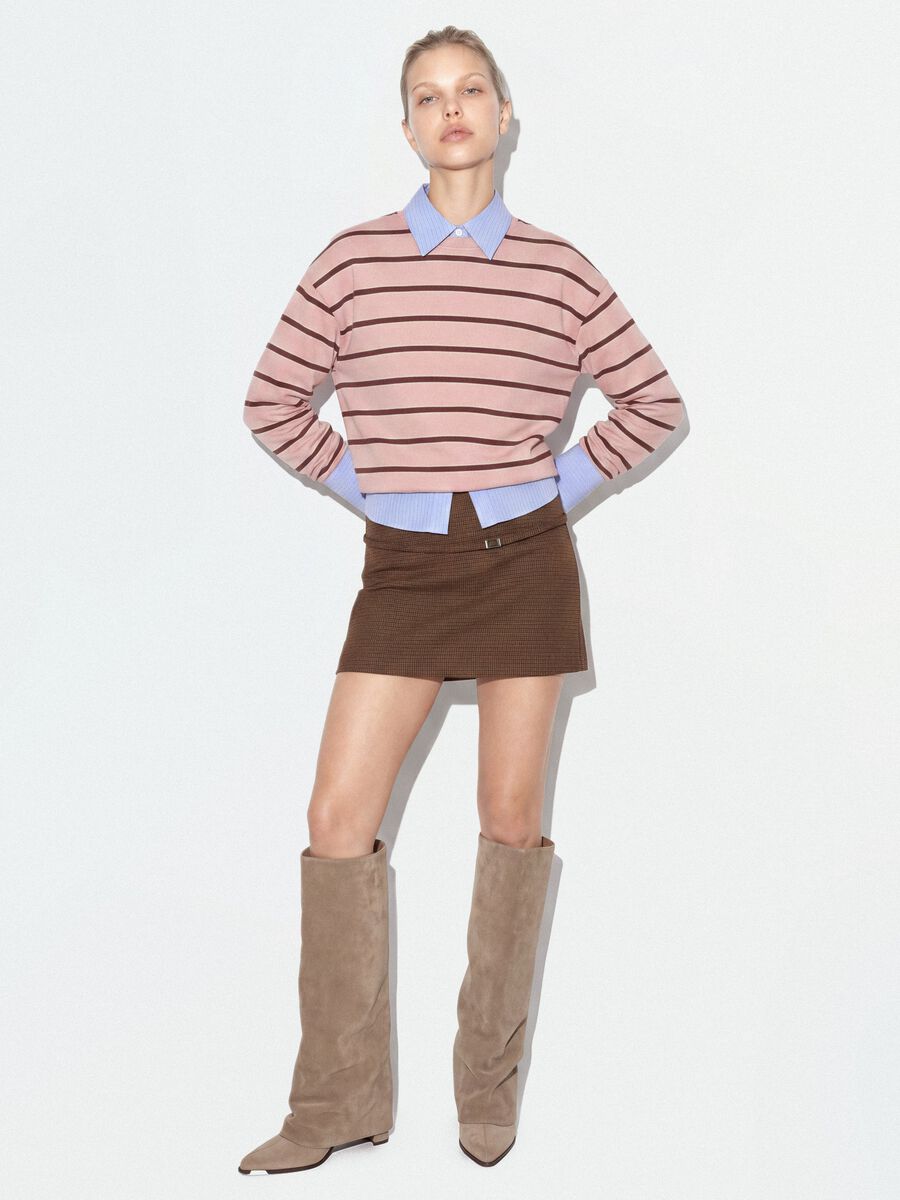 Brown stretch viscose mini skirt with belt_0