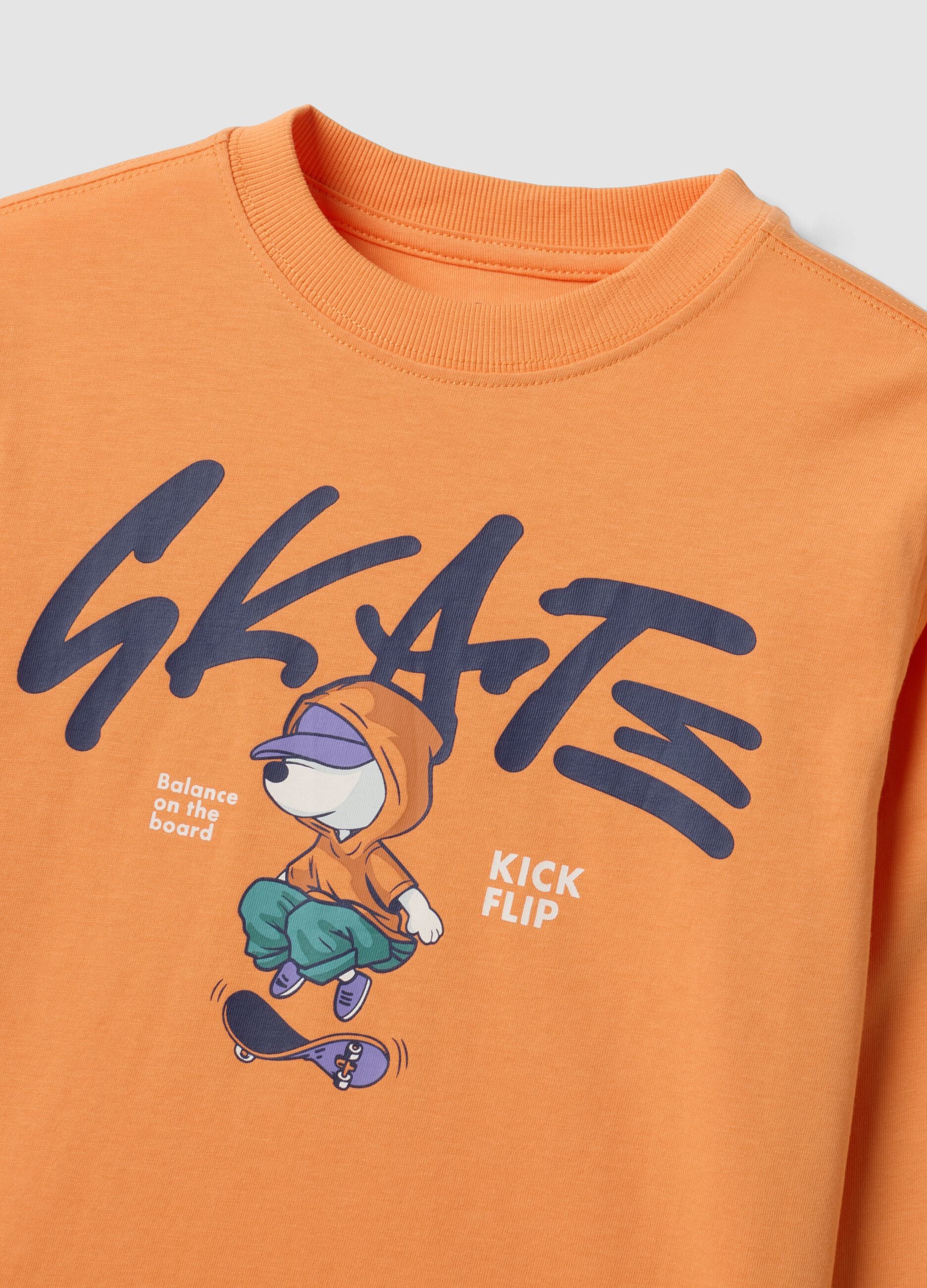 Oranges Oversized-T-Shirt aus reiner Baumwolle mit Skate-Print f&uuml;r Jungen