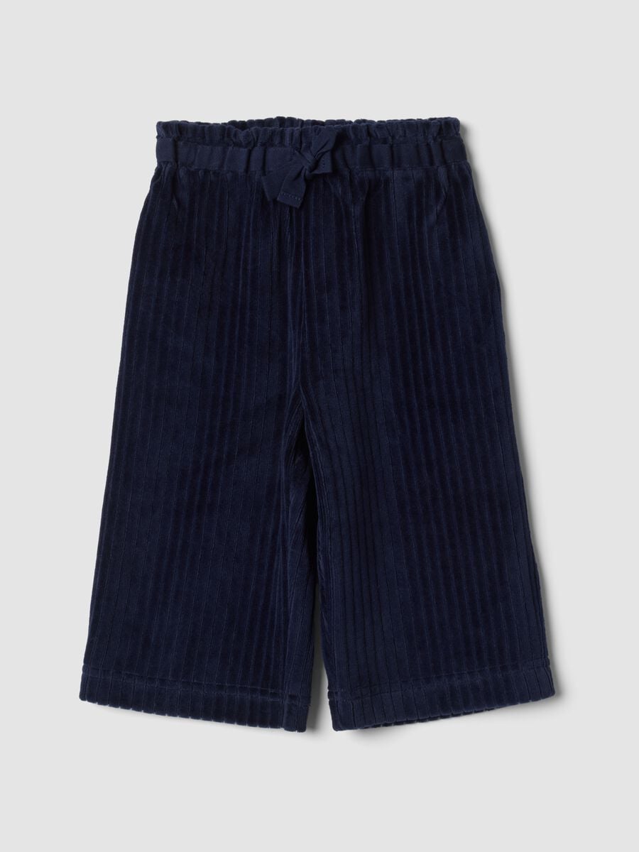 Blue ribbed cotton-blend trousers_0