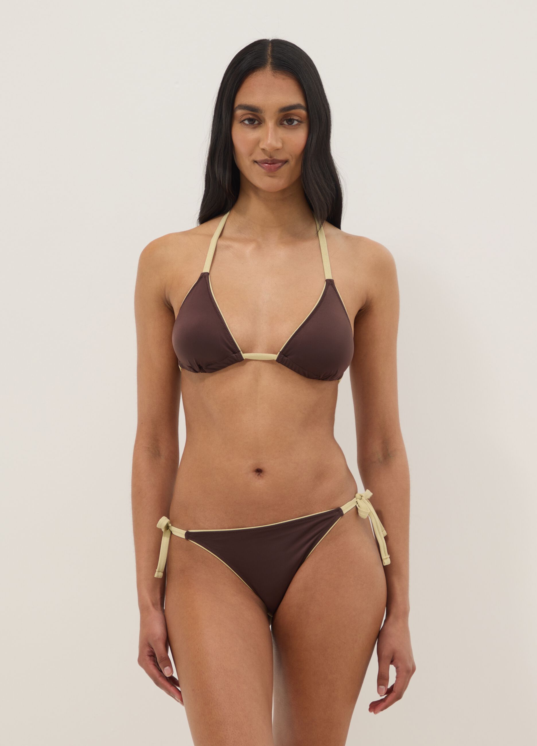Brown triangle bikini top in stretch fabric