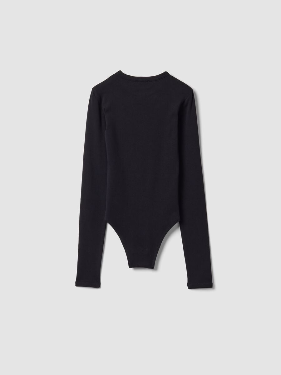 Black fitted stretch-cotton bodysuit with crew neck_4