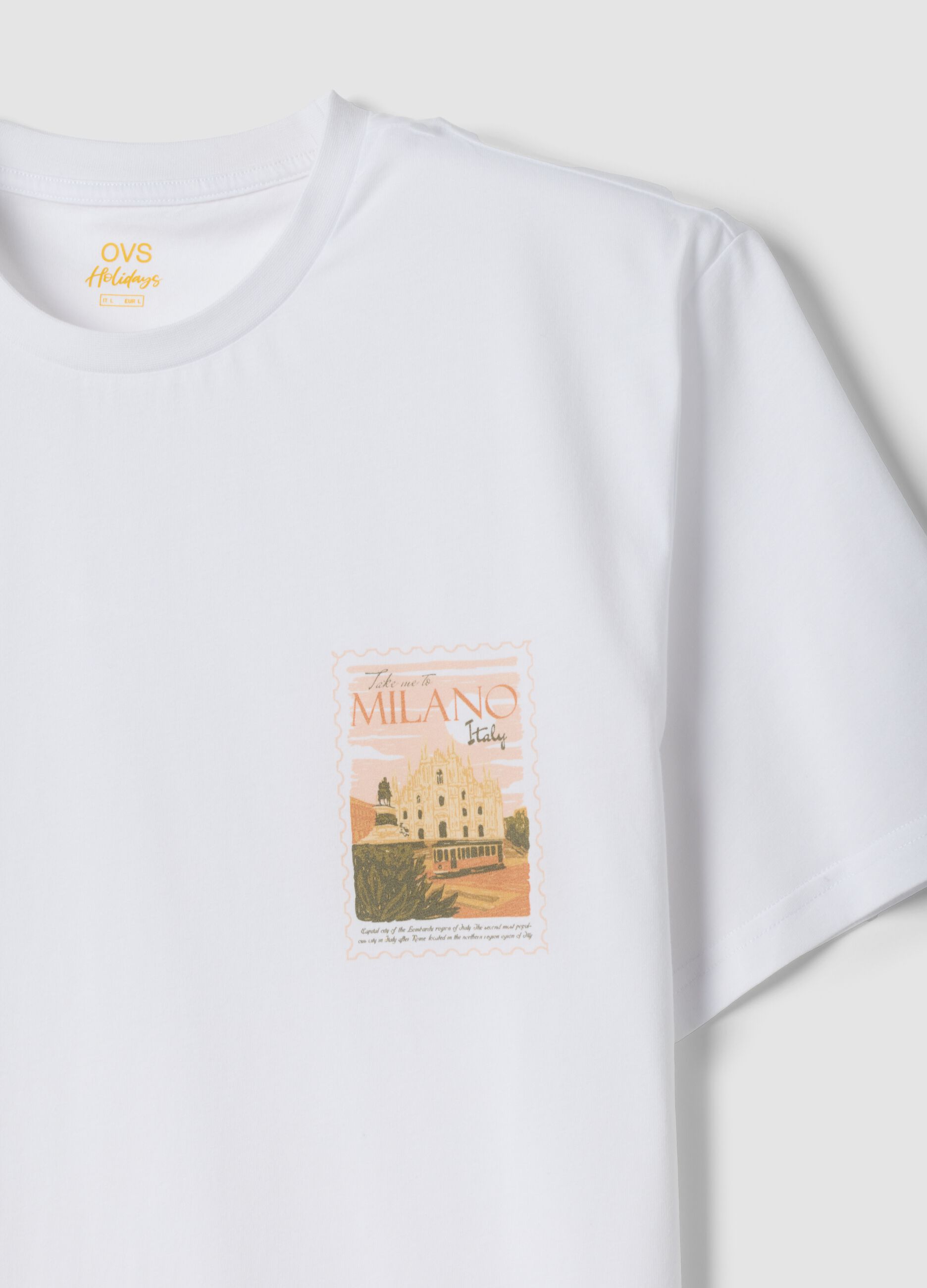Wei&szlig;es T-Shirt aus reiner Baumwolle mit Print, Regular Fit