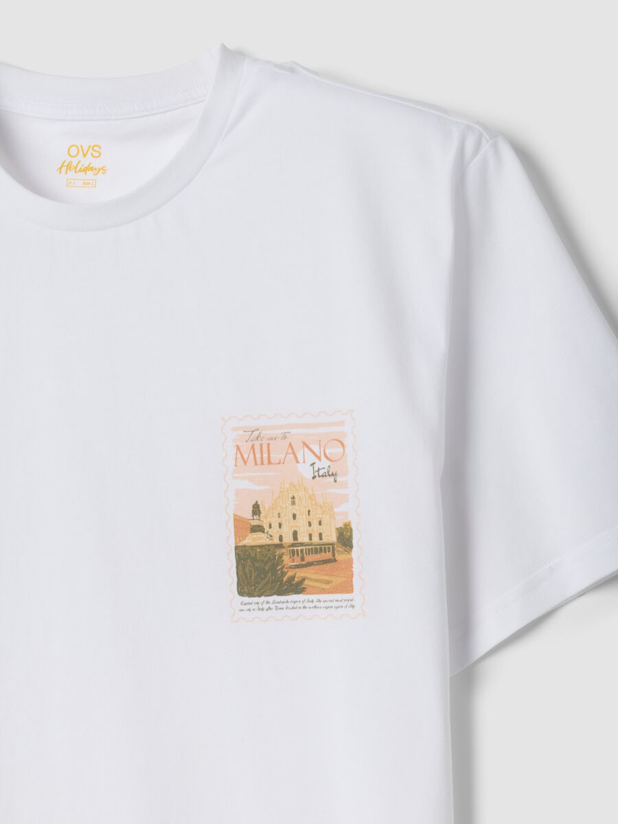 Wei&szlig;es T-Shirt aus reiner Baumwolle mit Print, Regular Fit_5
