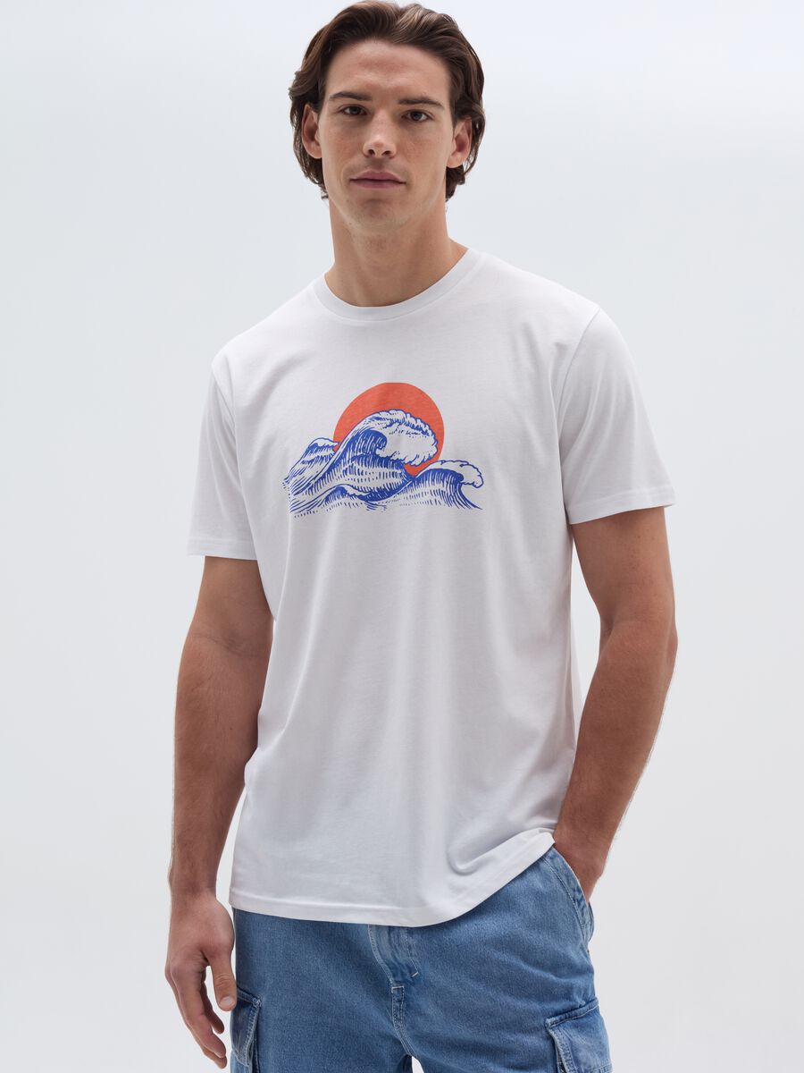 Cotton T-shirt with waves print_0