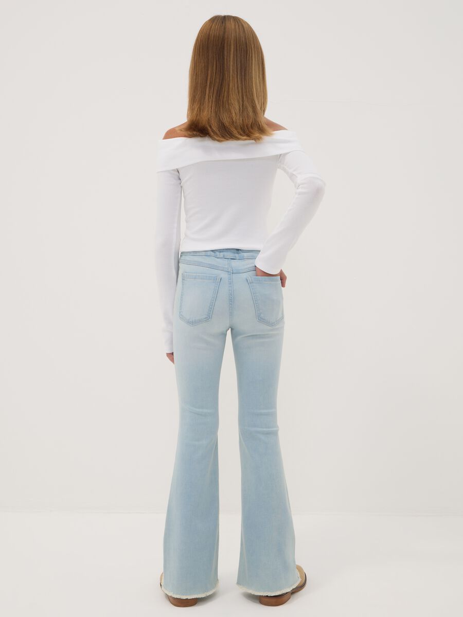 Blue flared jeggings in stretchy cotton and viscose for girls_2