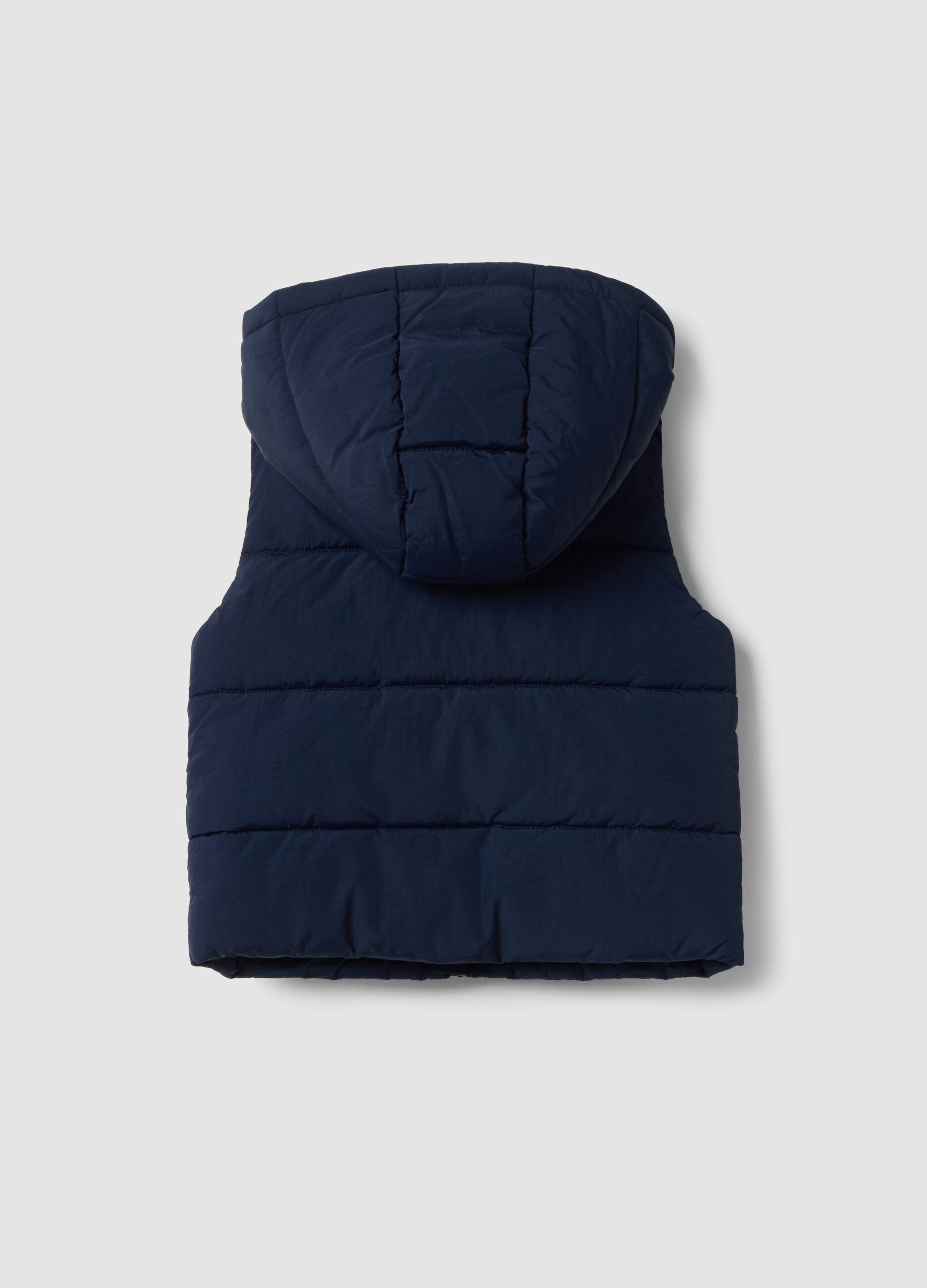 Blue padded hooded gilet with zip for baby boy