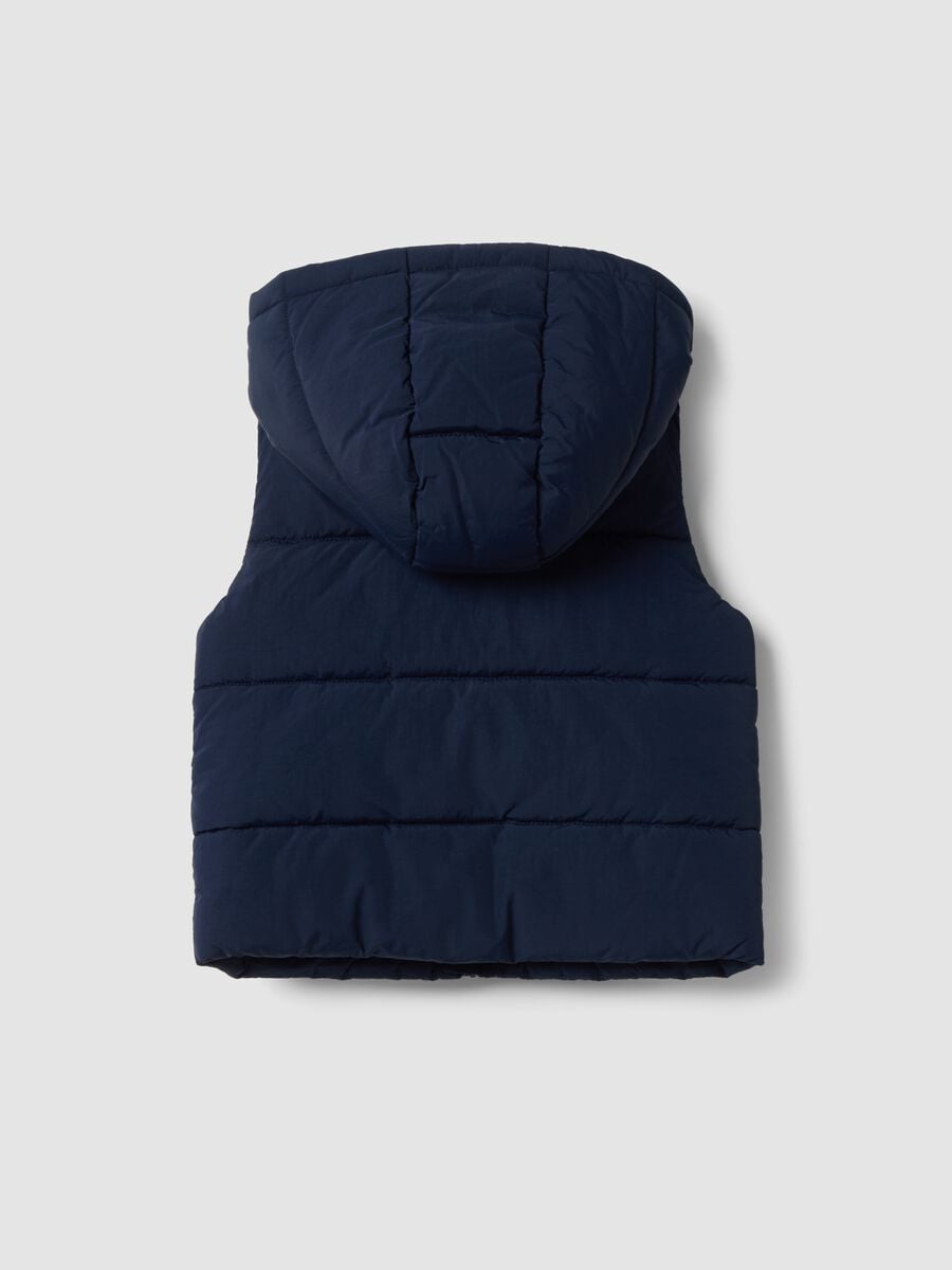 Blue padded hooded gilet with zip for baby boy_1