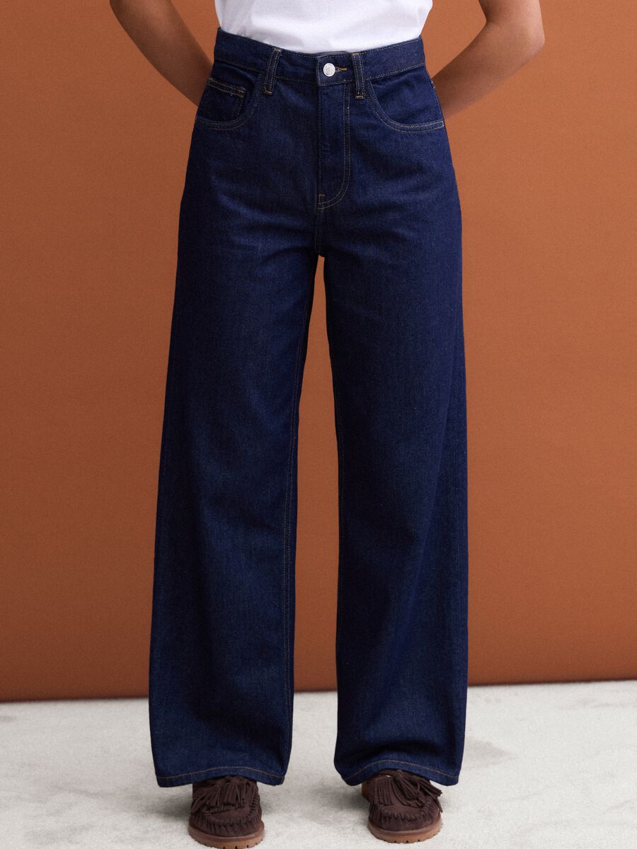 Blue denim straight-fit jeans in pure cotton_1