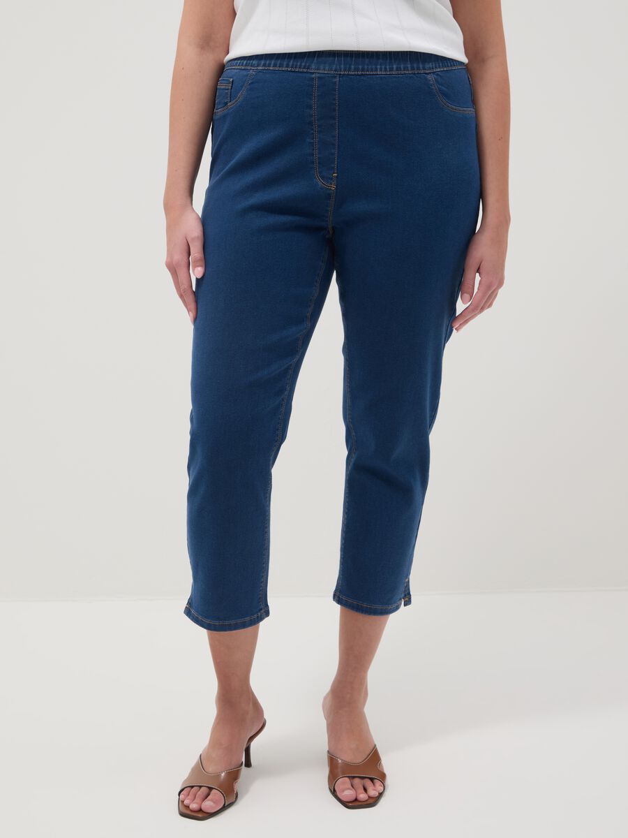 Slim fit blue stretch cotton blend trousers_1