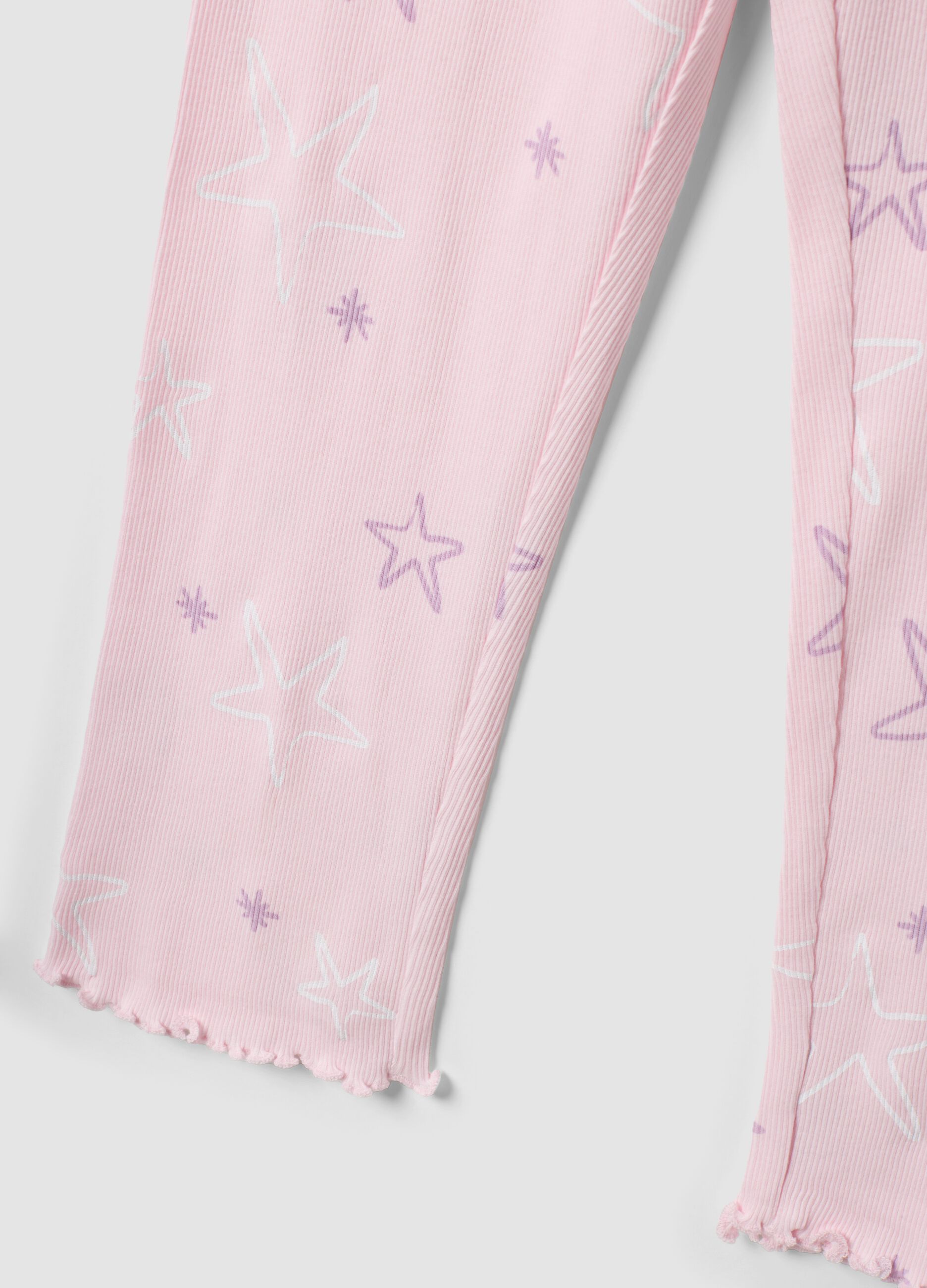 Pijama rosa de algod&atilde;o org&acirc;nico puro canelado com estrelas para menina