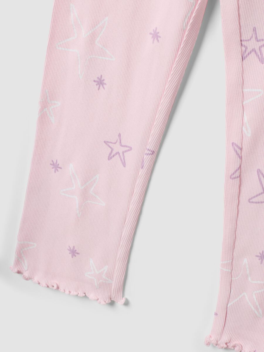 Pink organic ribbed cotton star pyjamas for girls_3
