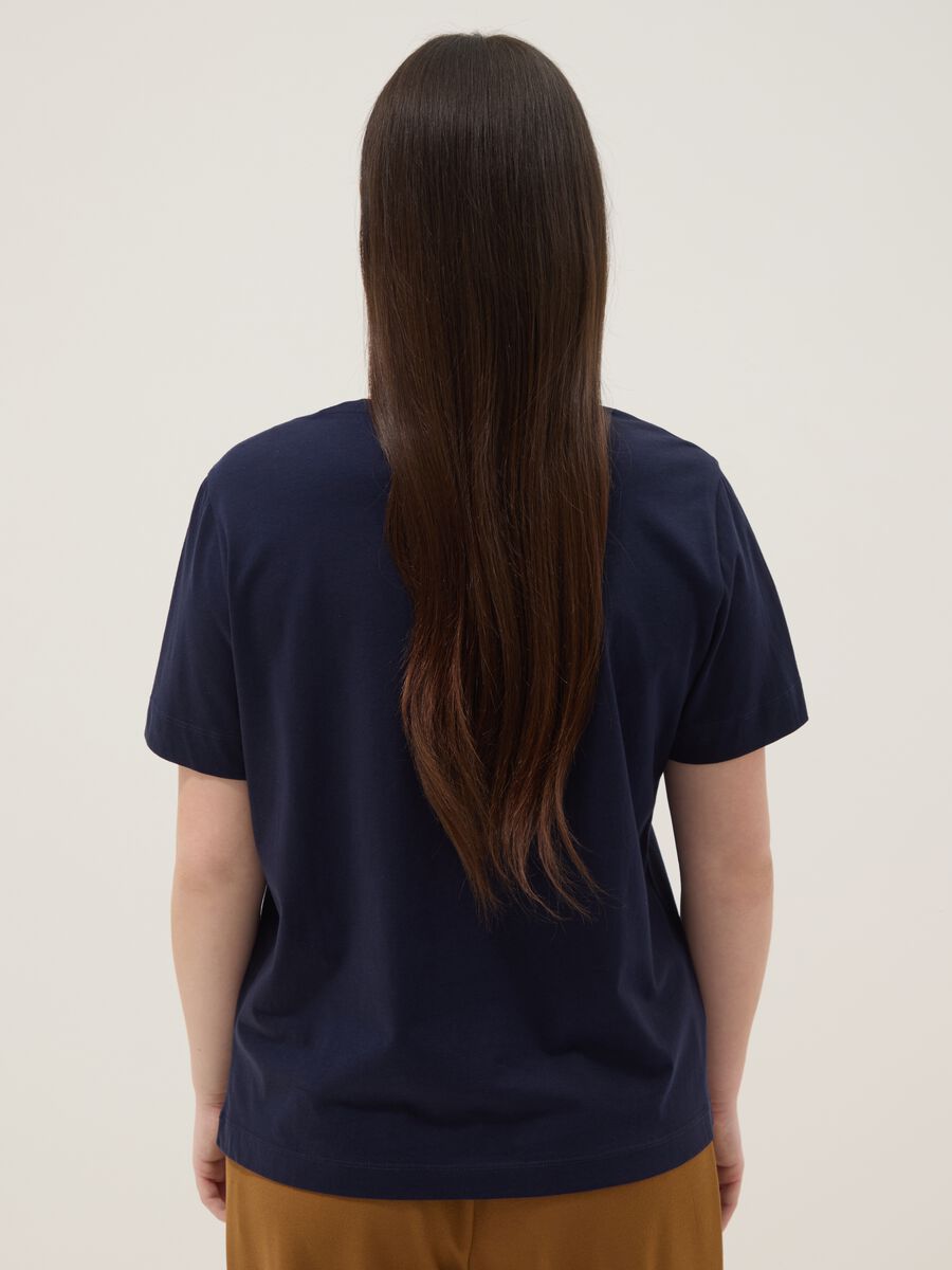 Blaues Kurzarm-T-Shirt aus reiner Baumwolle mit Print, Regular Fit_2