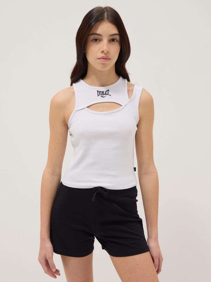 White stretch cotton tank top with asymmetric straps_0
