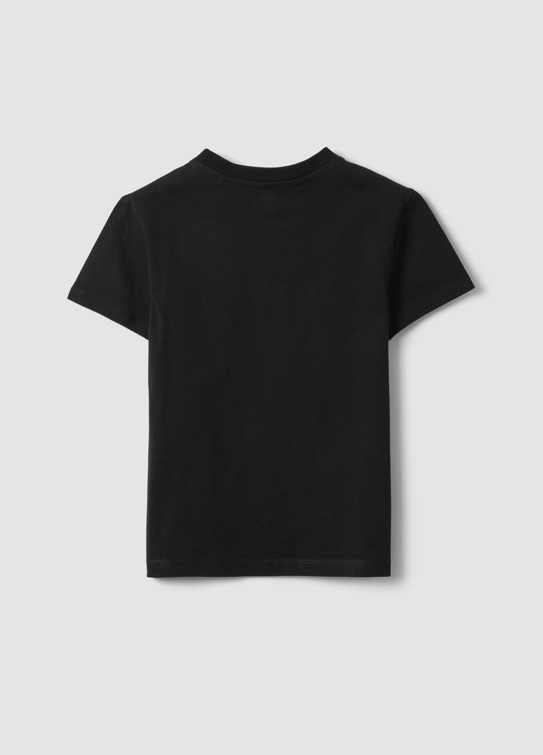 Schwarzes T-Shirt aus reiner Bio-Baumwolle mit silbernem Print f&uuml;r M&auml;dchen