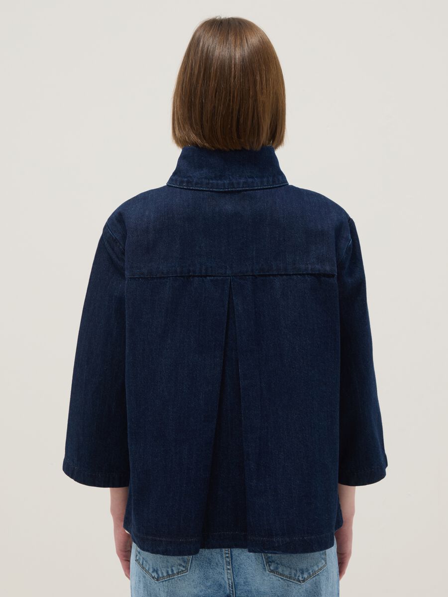 Regular fit blue denim cotton jacket with collar_3