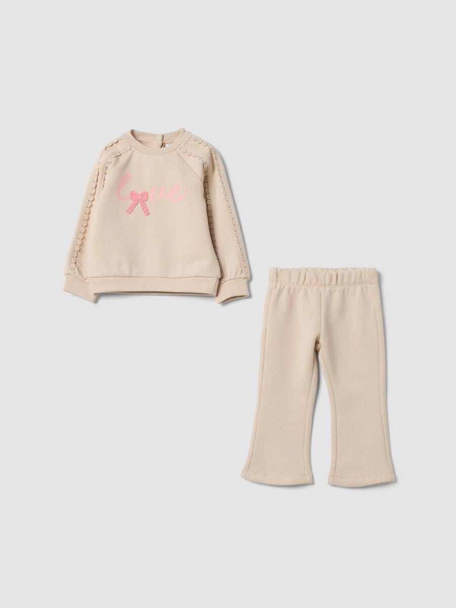 Beige cotton-blend tracksuit set, regular fit, with print_0